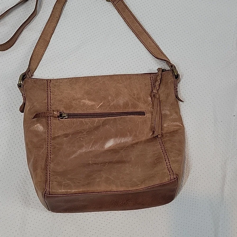 The Sak Brown Leather ASHLAND Embossed Crossbody Purse with Brass Hardware
